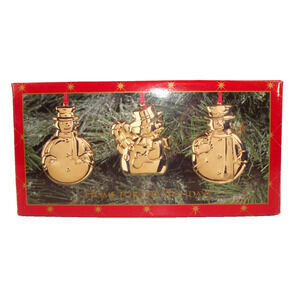 VTG Royal Limited Brass Plate Snowman Christmas Ornaments Set of 3